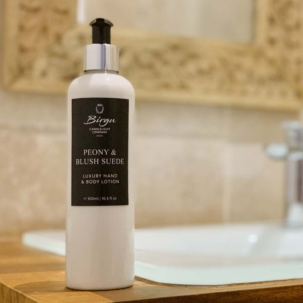 Peony and Blush Suede - Hand & Body Lotion - Birgu Candlelight Company