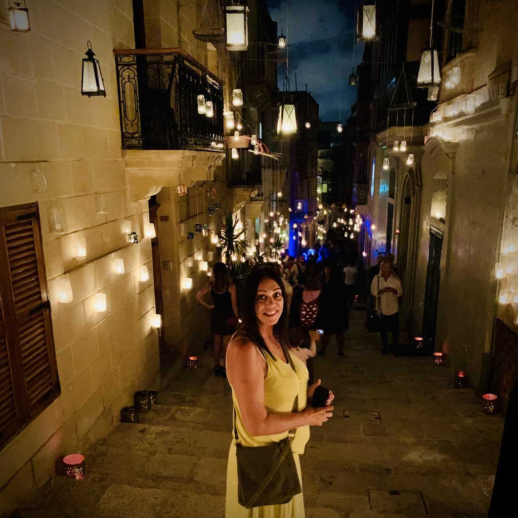 A street illuminated by nothing but candles at the annual Birgu Candlelight Festival (Birgufest).