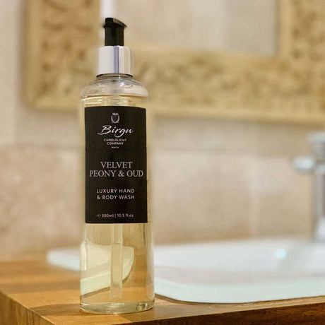 Velvet Peony and Oud hand and body wash.